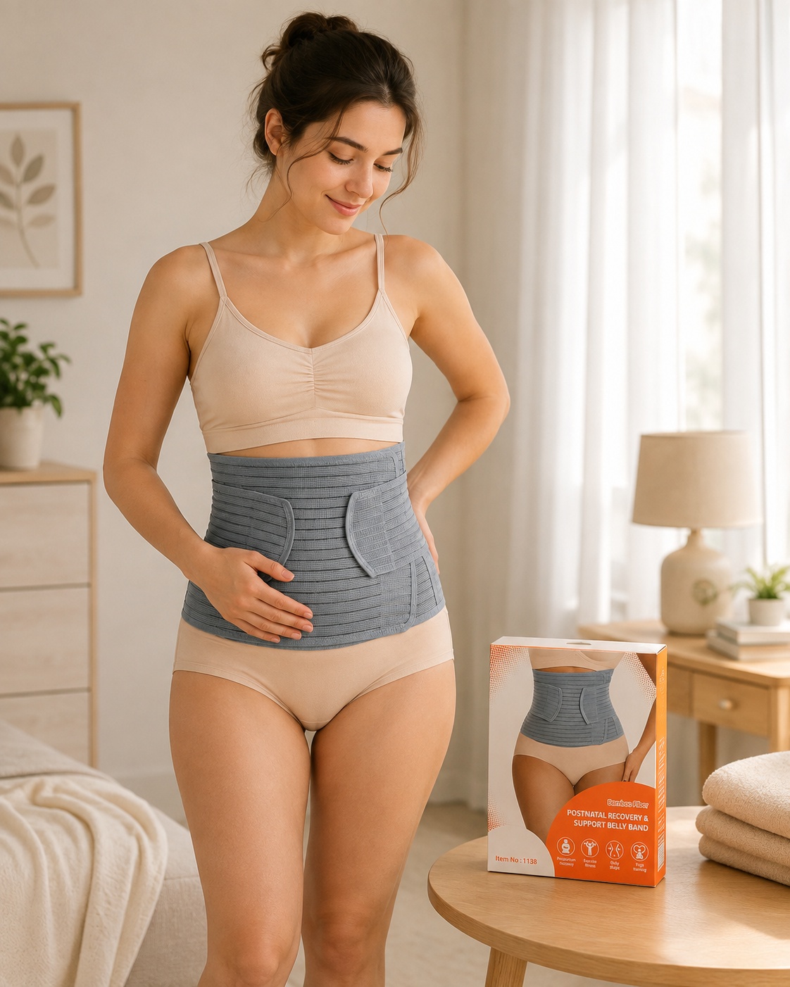 Bamboo Fiber Postnatal Recovery Belly Band – Adjustable Postpartum Abdominal Support Belt