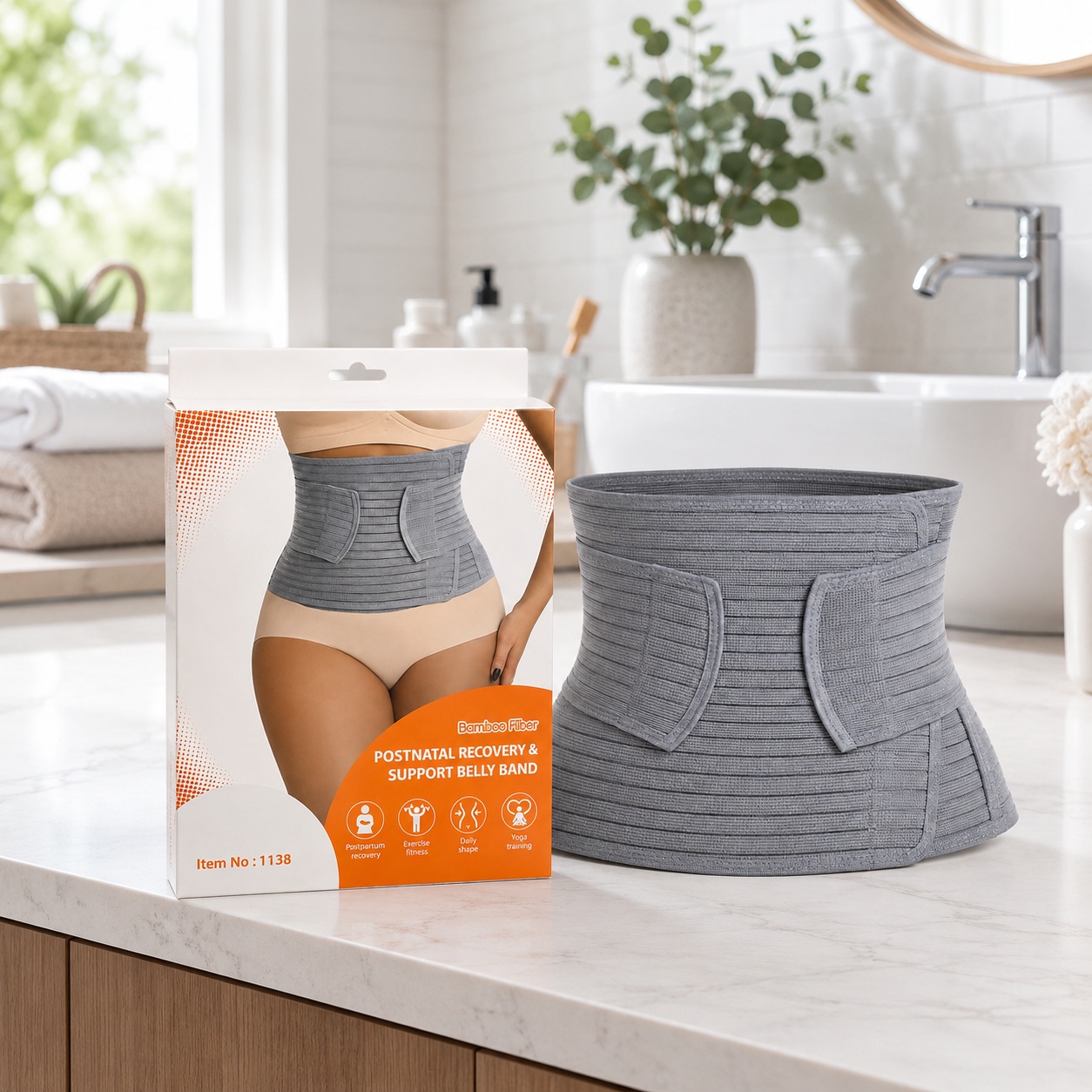 Bamboo Fiber Postnatal Recovery Belly Band – Adjustable Postpartum Abdominal Support Belt