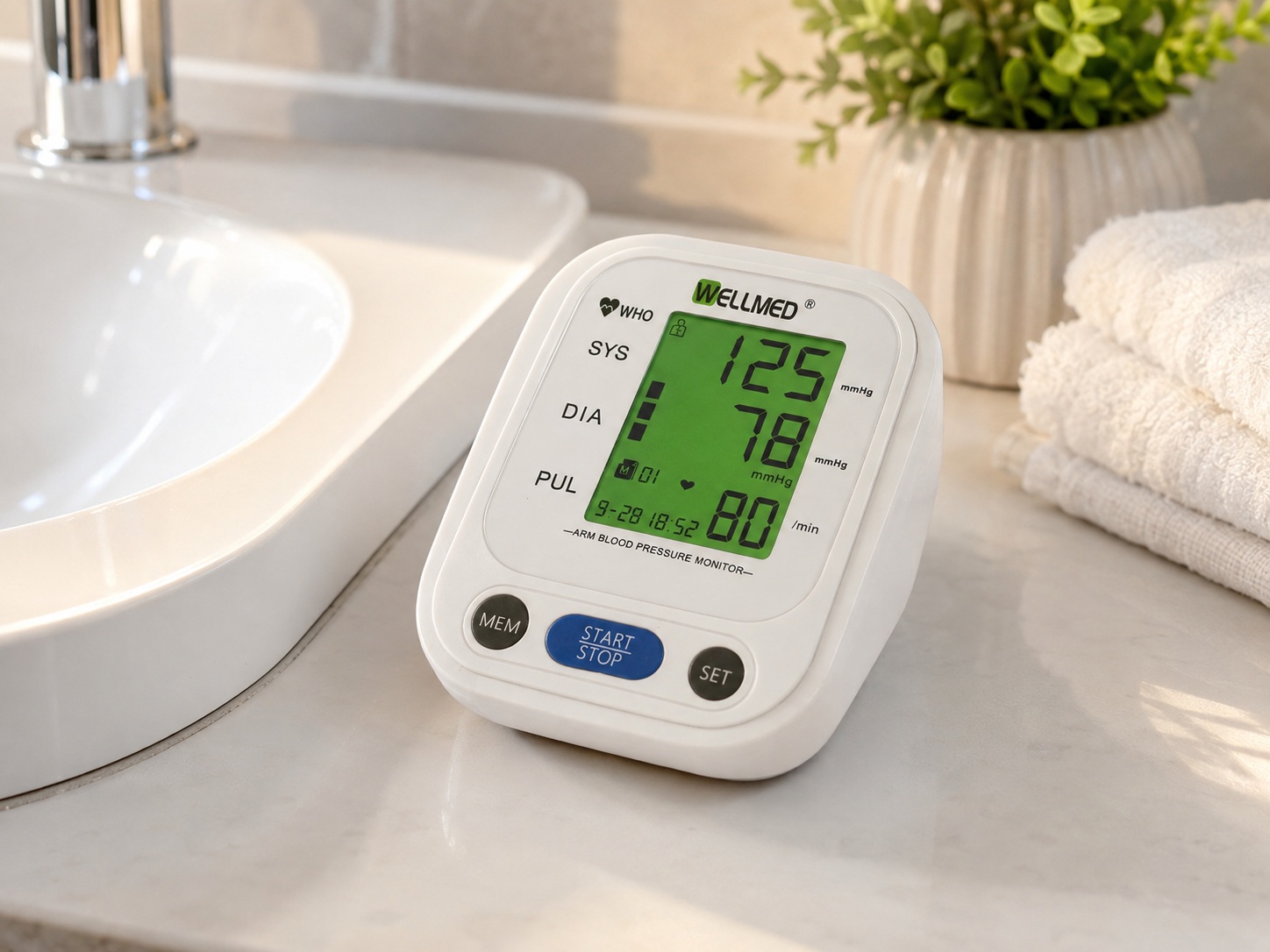 WELLMED B01 Digital Upper Arm Blood Pressure Monitor with Voice, 99 Memory & Green LCD