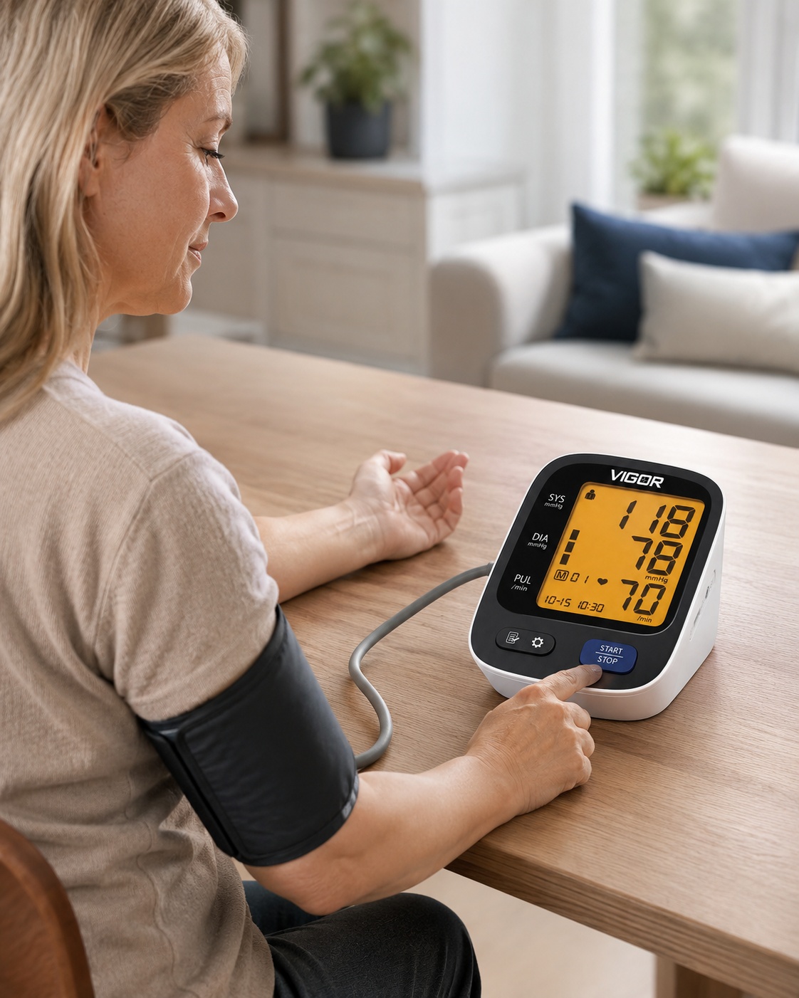 VIGOR 03 Digital Arm Blood Pressure Monitor with WHO Indicator, Irregular Heartbeat Detection & Large Cuff