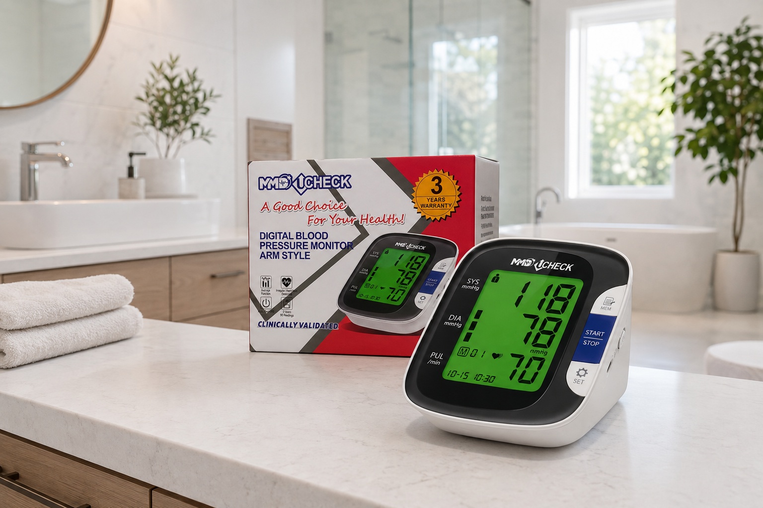 MMD UCHECK Digital Arm Blood Pressure Monitor with 2-User Memory, Irregular Heartbeat Detection & 22–32 cm Cuff