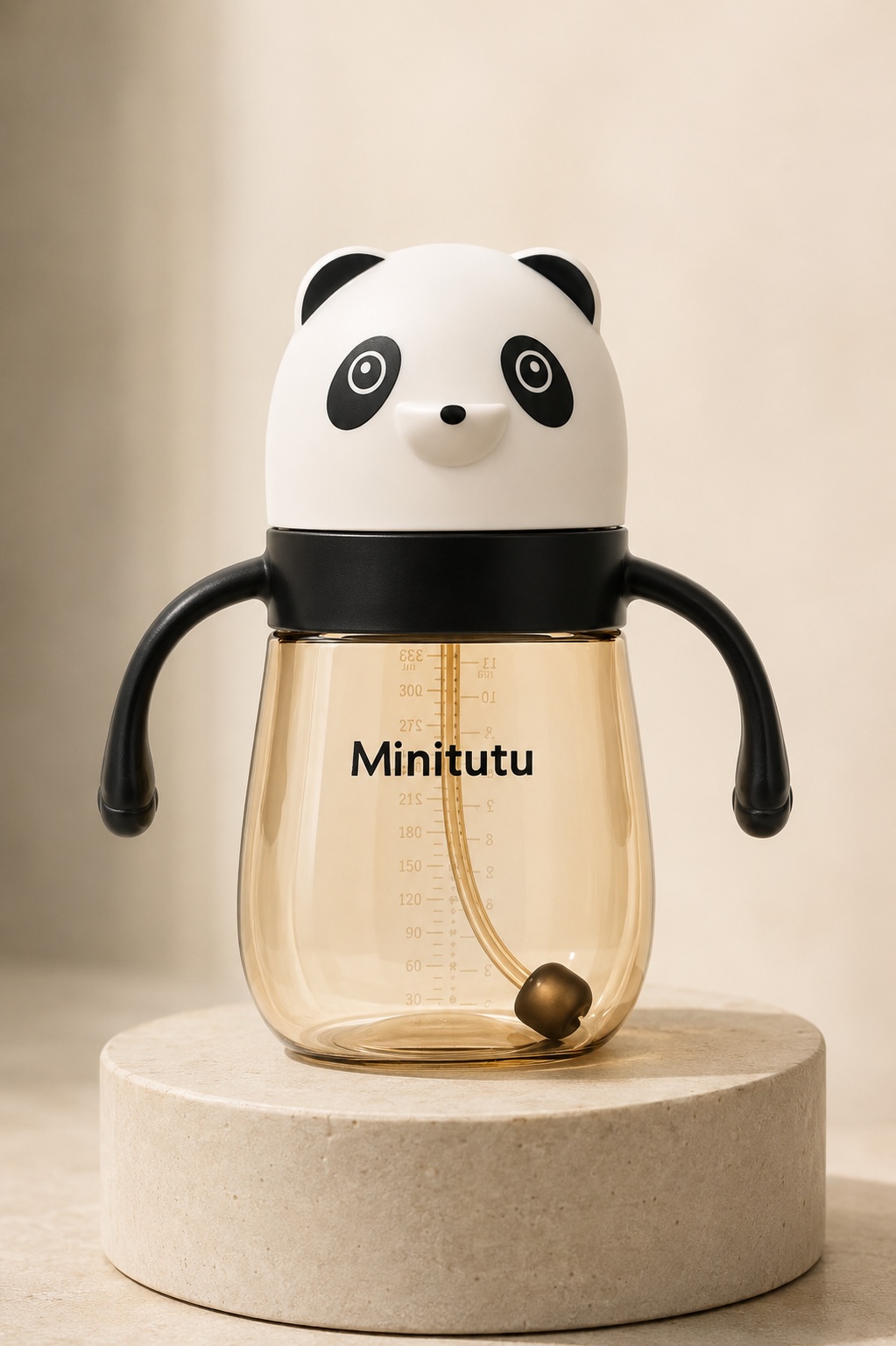 Minitutu Panda PPSU Baby Feeding Bottle 330mL with Handles, Gravity Ball Straw & Cross-Cut Nipple for 9+ Months